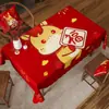 Mantel de Año Nuevo Impermeable Accesible Lujo Gama Alta Rojo Festivo Atmósfera Festiva Mantel Decorativo Mesa de Café Salvamanteles