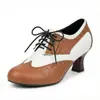 Pedidos Internacionales de Aliexpress Zapatos Brogue con Cordones y Punta Redonda para Primavera y Otoño en Tallas 32-50, Zapatos de Tacón Alto de Bloque de Color