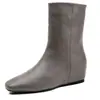 Nuevas~Botas Elegantes Estilo Retro Coreano Adelgazantes Finas 2026 Nuevo Otoño Aumentan Altura Oculta Botas de Cuero de Media Pantorrilla.