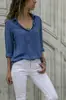 Ropa de mujer transfronteriza: blusa de gasa con botones, estilo europeo y americano, color liso, manga larga, top de calidad de exportación, camisa de mujer con escote en V profundo