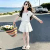 Conjunto Fashionável de Senhora para Menina Grande: Conjunto de Duas Peças: Camisa Polo de Manga Curta Cartoon Doce de Verão Fina e Saia Fofa
