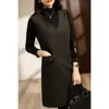 Vestido Suéter de Lã para Mulheres, Inverno 2026, Modelagem Justa, Comprimento Médio, Vestido Sem Mangas com Decote V, Versátil e Casual