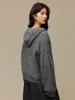 Suéter de malha com capuz e zíper em lã escovada e cashmere, modelagem solta, para mulheres, cardigã de lã solto de outono e inverno para mulheres