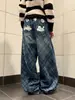 Moda Trade 2026 Outono/Inverno Novos Jeans Retrô Americano Lavado Xadrez Estilo Streetwear Hot Girl Soltos Curvos