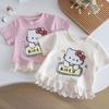 Camiseta de Encaje de Verano de Manga Corta de Algodón Puro para Niñas Estilo Coreano Nuevo Estilo Infantil Bebé