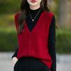 Colete de malha vintage com decote em V para mulheres novo design de lã pura 100 nicho para todos os jogos colete solto cardigan
