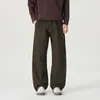 Calça casual de algodão puro estilo retrô japonês para homens, novo design de outono, perna reta, corte solto, patchwork, versátil para o trabalho