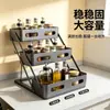 Prateleira de temperos para bancada de cozinha, prateleira de armazenamento de condimentos em escada de camada dupla, armazenamento dividido de grande capacidade para garrafas de molho e recipientes de óleo