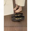 Sapatos Mary Jane Redondos de Camurça Estilo Retrô Francês para Noite com Tiras de Fivela Dupla e Sapatilhas Baixas Planas para Mulheres