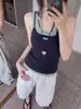Camisola de estilo americano con bloques de color, tipo dos piezas, cuello en U para mujer, prenda exterior de verano, corte ajustado, top sin mangas chic para chicas calientes