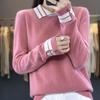 Nova Malha de Lã com Gola Polo Moda Feminina Pulôver de Manga Comprida Malha Lapela Caxemira Malha Solta Top
