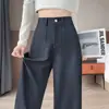 Pantalones de mujer de alta gama para otoño e invierno 2025, nuevos de pierna recta, adelgazantes, forrados de polar, de pierna ancha, gruesos, mezcla de lana, pantalones de traje
