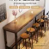 Mesa de bar de madera maciza para el hogar, balcón, pared, mesa estrecha, mesa larga, tienda de té con leche, bar, mesa alta con base y silla, combinación comercial