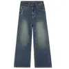 Jeans rectos de pierna recta para mujer, color azul oscuro retro desgastado lavado con efecto bigote de gato, colección de principios de otoño 2026, adelgazantes y con textura