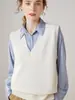 Colete Tricotado Gola V Novo Outono e Inverno Feminino Peça de Roupa Externa Primavera e Outono Camisa Dobrada Solta Colete Suéter Estilo College