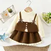 Conjunto de suéter para meninas outono e inverno novo estilo falso três peças saia de tricô bebê menina estiloso versão coreana suéter vestido de princesa comércio exterior