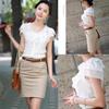 Verano Nuevo Estilo Coreano Encaje con Volantes Camisa Blanca para Mujer Manga Corta Profesional Ajustada Fondo Camisa de Gasa