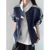 Chaqueta de tres rayas con cuello alto para hombre y mujer, de primavera y otoño, moderna, holgada, estilo universitario, chaqueta de béisbol, sudadera con capucha deportiva casual, prenda de abrigo