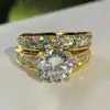 Comercio exterior transfronterizo nuevo anillo anillo de boda de lujo chapado en oro anillo de circón con diamantes completos joyería de tendencia europea y americana F1293