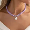 Colar de Contas Redondas de Acrílico Colorido Moda Transfronteiriça Europeia e Americana com Pingente de Pérola Imitação Barroca Colar Clavícula