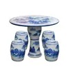 Jingdezhen Cerámica Mesa Taburete Redonda Mesa Antigua Porcelana Azul y Blanca Decoración Balcón Patio Exterior Jardín Mesa Taburete juego