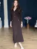 2025 Otoño Nuevo Europeo y Americano Transfronterizo Amazon Transfronterizo Vestido Elegante Largo de Color Sólido con Cintura Ajustada para Mujer
