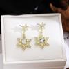 Exquisitos pendientes de copo de nieve doble de Navidad con diamantes completos de estilo coreano, pendientes elegantes de lujo ligeros de alta gama para otoño e invierno para mujer.