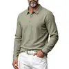 Camisa polo casual simple de lino para hombre, de manga larga, versátil, con cuello desplegable, holgada, para primavera/otoño, transpirable, de estilo europeo y americano, para vacaciones