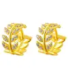 Árbol de los deseos europeo y americano hojas Pendientes de diamante pendientes círculo completo de diamante pendientes de hoja pendientes de circonita microincrustada clips para orejas