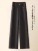 Pantalones de lana cálidos, de cintura alta, fluidos para mujer, para otoño e invierno, nuevo estilo 2025, corte holgado, adelgazantes, de pierna ancha, casuales