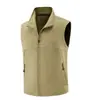 Colete Softshell Masculino com Gola Alta para Uso Externo Casual, Pesca, Roupa de Trabalho, Corte Slim, Múltiplos Bolsos, Zíper, Colete 288