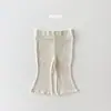 Ropa Infantil Estilo Coreano para Niñas Verano Delgados con Borde de Oreja Elásticos Acampanados Pantalones Capri para Niños Grandes Pantalones Casuales Combinables