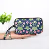 Porta-moedas Feminino Longo Tecido Clutch Três Camadas Zíper Carteira Feminina Grande Capacidade Bolsa para Celular