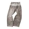 Pantalones casuales rectos holgados, de patchwork estructurado, lavados y desgastados, con estampado de leopardo personalizado