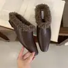 Pantuflas de Lana de Cordero Estilo Británico con Forro de Felpa, Semi-Cerradas para Mujer, Pantuflas Fáciles de Poner para Usar en Exteriores