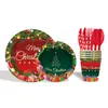 Tema de Árbol de Navidad Fiesta de Navidad Plato de Papel Desechable Decoración Festiva para Fiesta Plato de Papel Vaso de Papel Arreglo de Servilletas