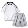 Traje de Tres Rayas para Hombre, Nuevo Estilo de Verano, Camiseta Suelta de Manga Corta, Pantalones de Cinco Cuartos, Conjunto de Dos Piezas, Traje Deportivo y de Ocio para Parejas