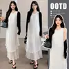 Vestido de Maternidad Versátil de Verano 2026 para Salidas, Vestido de Maternidad Adelgazante + Conjunto de Vestido con Cárdigan para Maternidad