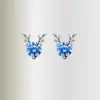 Pendientes de Plata de Ley S925 con Aguja, Pequeños Ciervos de Circonita para Mujer, Pendientes Azules Versátiles Lindos de Lujo Ligero, Pendientes Elegantes al por Mayor
