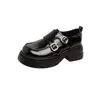 Mocasines Retro Franceses de Piel de Vaca Suave con Doble Hebilla para Mujer Punta Redonda Estilo Academia Británica Planos Suela Gruesa Aumentadores de Altura Zapatos Pequeños de Piel