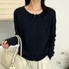 Cárdigan de punto calado con volantes para mujer, nuevo diseño de otoño 2026, elegante y adecuado para figuras petite, prenda exterior de suéter de lana