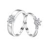 Anillo de pareja amada: un par de anillos de diamantes sencillos de cuatro garras para hombres y mujeres, anillo ajustable de alta gama que combina con todo.