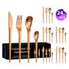 Venta caliente transfronteriza vajilla de acero inoxidable Serie Luna Creciente Cuchillo, tenedor y cuchara occidentales para 6 personas juego de 24 piezas traje de caja de color