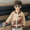 Conjunto de primavera y otoño para niño: suéter de cárdigan con estampado de gatitos lindos, chaqueta de punto moderna estilo coreano para niños, adecuada para niños pequeños y mayores, calidad de exportación