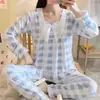 Pijama Nuevo de Verano de Fábrica para Mujer con Pantalones de Manga Larga de Seda de Leche, Estampado de Dibujos Animados, Cuello Cuadrado, Encaje, Conjunto de Ropa para el Hogar