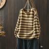 Suéter Listrado Color-Block para Mulheres, Caimento Solto, Novo Estilo Vintage Outono 2026, Versátil Malha Plus Size