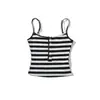 Bt959-26 Primavera Estilo Coreano Ajuste Delgado Cuello en U Rayas Top Corto con Botones Ocultos en el Pecho