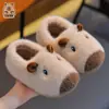 Pantuflas de algodón para niños capibara, de suela suave, cómodas para niñas, de invierno, con dibujos animados, lindas, antideslizantes, para interiores, para baño