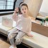 Conjunto de Moletom de Desenho Animado de Coelho para Meninas de Comércio Exterior e Calças Listradas, Estilo Primavera e Outono, Moda Infantil, Conjunto Casual de Duas Peças para Menininha, Moderno