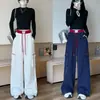 Calça Jogger Esportiva Casual Bordada Patchwork Retrô Americana para Mulheres Outono 2025 Nova Larga Reta Wide-Leg Cargo